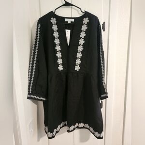 Amour Vert Linen Organic Cotton Embroideree Vneck Aline Dress Xl